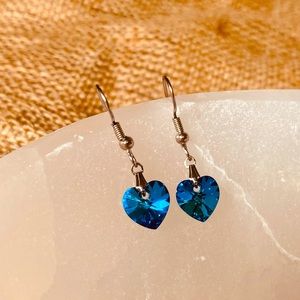 Blue Gem Heart Earrings